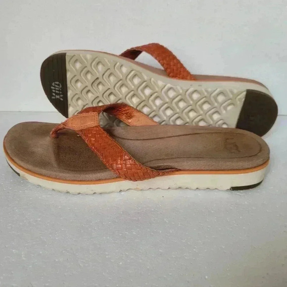 UGG Australia Lorrie Woven Leather Sandals 1016136 Fire Opal Flip Flops Thongs - Picture 5 of 6